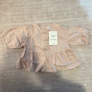 H&M - Poplin Pink Striped Baby Top NO BOTTOM